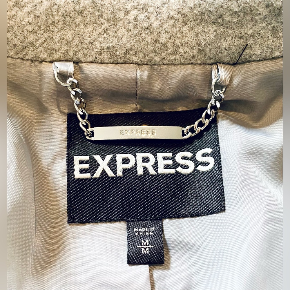 Express Winter Peacoat Coat Soft Wool Blend Double Breasted Neutral Gray Medium - Picture 10 of 12